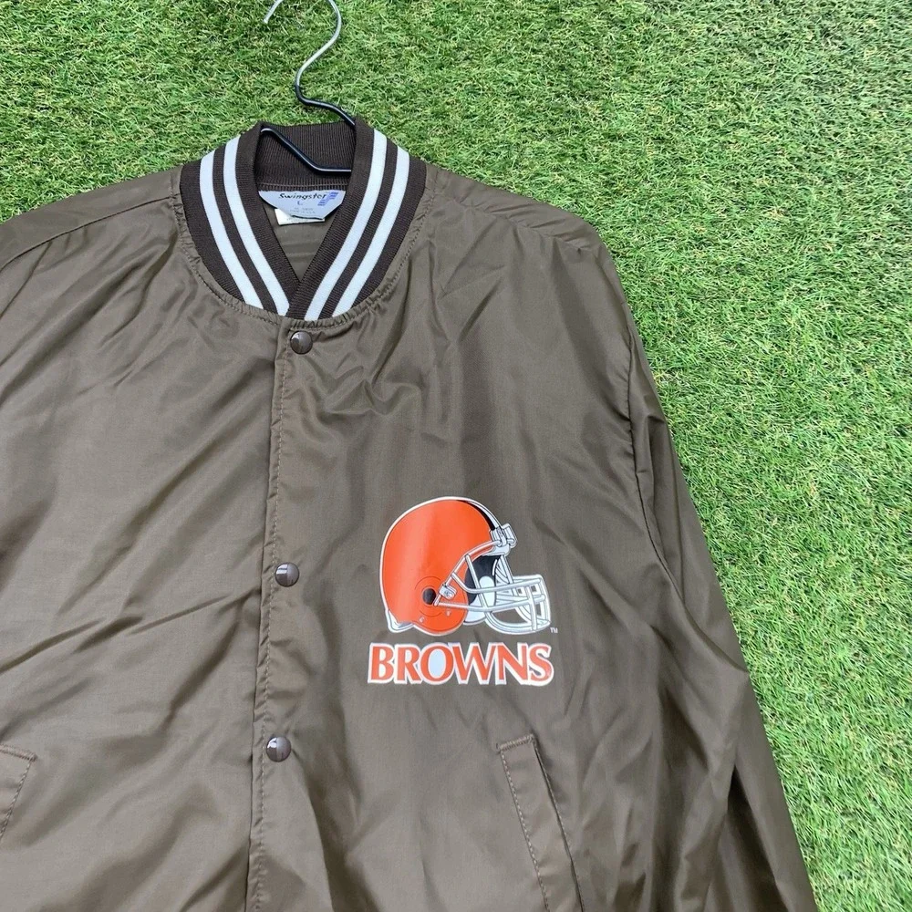 Vintage NFL Cleveland Browns Swingster Jacket Mens Large Brown Snap Close 90s